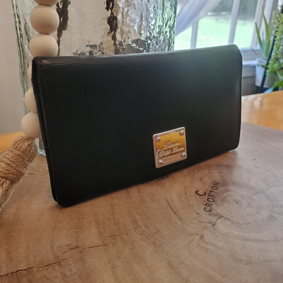 Lauren Ralph Lauren Handbags - Lauren Ralph Lauren Crosshatch Leather Slim Snap Wallet Clutch Black